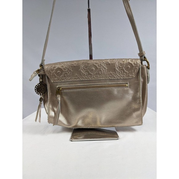 The Sak Ojai Crossbody Bag Gold Leather Embossed Flap Purse Handbag Pockets - Picture 3 of 10
